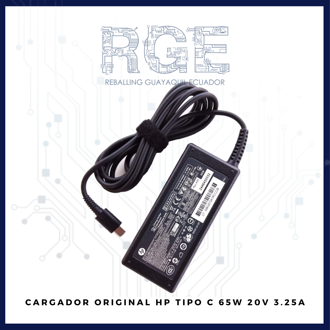 CARGADOR HP ORIGINAL X360 TIPO C, 65W 20V 3.25A – Reballing Guayaquil