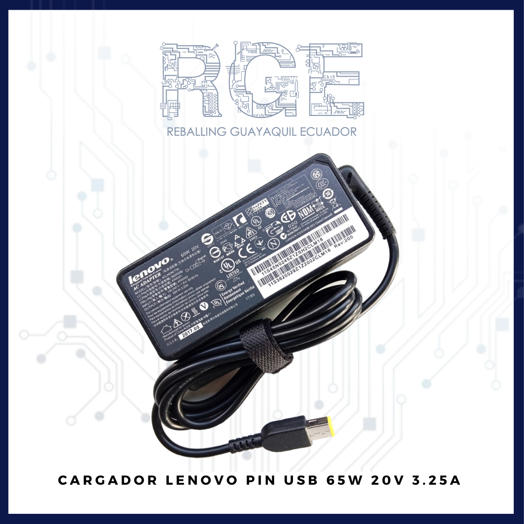 CARGADOR PARA LAPTOP LENOVO, PIN USB 65W 20V 3.25A – Reballing